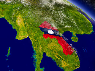 Image showing Laos with embedded flag on Earth
