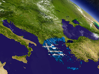 Image showing Greece with embedded flag on Earth