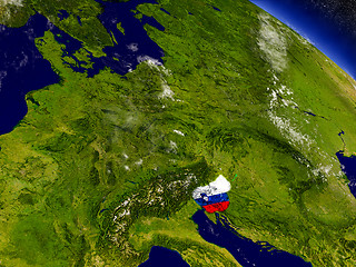 Image showing Slovenia with embedded flag on Earth