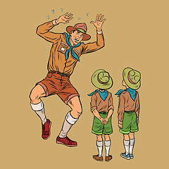 Image showing The scoutmaster is afraid of insects