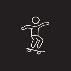 Image showing Man riding on skateboard  sketch icon.