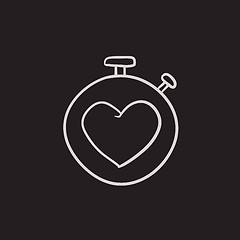 Image showing Stopwatch with heart sign sketch icon.