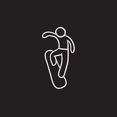 Image showing Man snowboarding sketch icon.