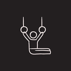 Image showing Gymnast on stationary rings sketch icon.