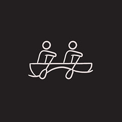 Image showing Tourists sitting in boat sketch icon.