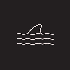 Image showing Dorsal shark fin above water sketch icon.