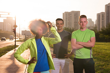 Image showing portrait multiethnic group of people on the jogging