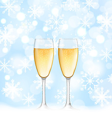 Image showing Snowflakes Elegance Background with Glasses of Champagne