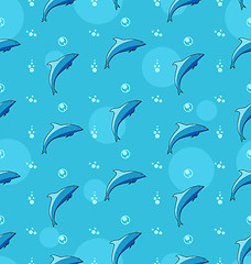 Image showing Seamless Texture with Dolphins, Sea Mammal Animals