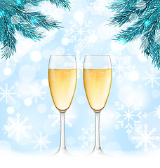 Image showing Winter Holiday Background with Glasses of Champagne