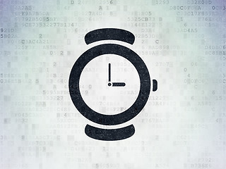 Image showing Timeline concept: Watch on Digital Data Paper background