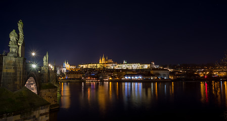 Image showing Cathedral of St. Vitus, Prague castle and the Vltava in night