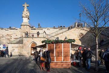 Image showing Christmas market under famous Charles bridge in Prague