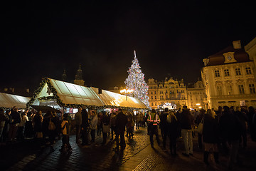 Image showing Night scene of Old Town Square with the Christmas tree in Prague