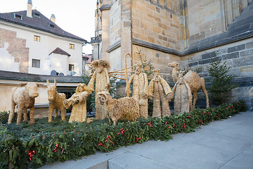 Image showing Straw nativity scene at st. vitus cathedral in Prague