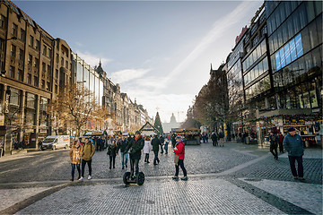 Image showing Famous advent Christmas decorated Wenceslas square in Prague