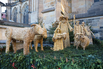 Image showing Straw nativity scene at st. vitus cathedral in Prague