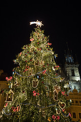 Image showing Night scene of Old Town Square with the Christmas tree in Prague