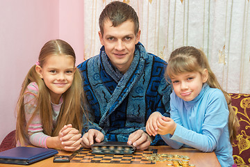 Image showing Pope shows children his collection of coins, all together looked in the frame