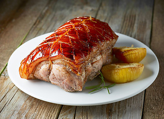 Image showing roasted pork on white plate