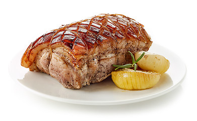 Image showing roasted pork on white plate