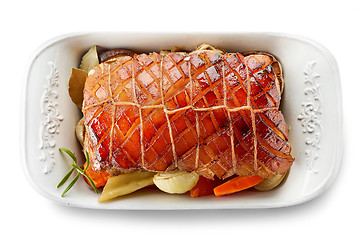 Image showing roasted pork on white background