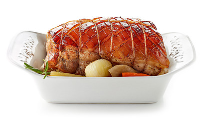 Image showing roasted pork on white background