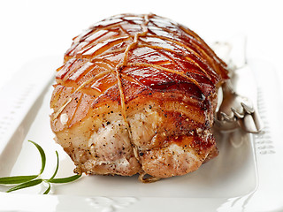 Image showing roasted pork on white plate