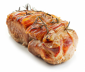 Image showing roasted pork on white background