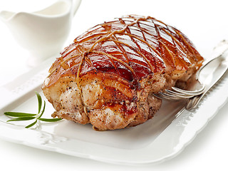 Image showing roasted pork on white plate