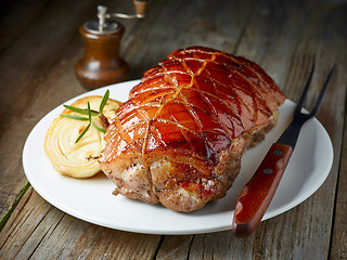 Image showing roasted pork on white plate