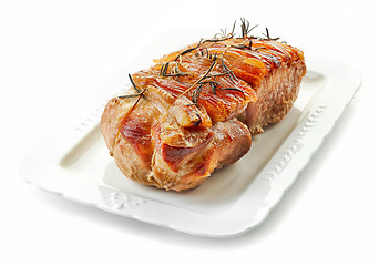 Image showing roasted pork on white plate