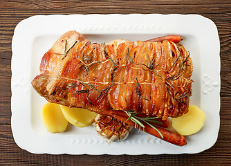 Image showing roasted pork on white plate