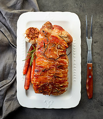 Image showing roasted pork on white plate