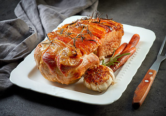 Image showing roasted pork on white plate