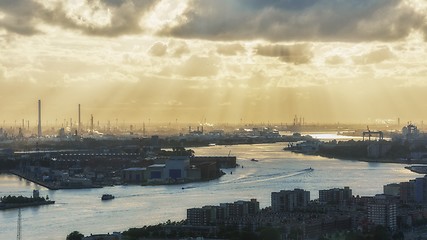 Image showing Industrial zone at sunset