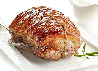 Image showing roasted pork on white plate