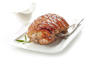 Image showing roasted pork on white plate