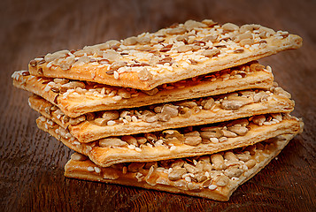 Image showing Stack of cereal cookies with seeds
