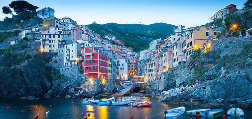 Image showing Riomaggiore in Cinque Terre, Italy - Summer 2016 - Sunset Hour