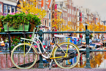 Image showing Bycicle parked at the bridge