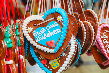 Image showing Traditional heart shaped gingerbread for Christmas