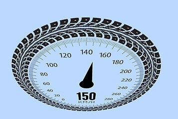 Image showing Speedometer vector illustration. Styling by tire tracks.