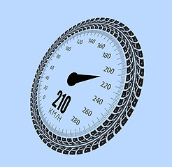 Image showing Speedometer vector illustration. Styling by tire tracks.