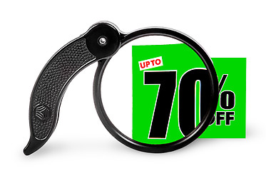 Image showing Sign with discount and magnifying glass