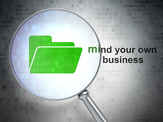 Image showing Business concept: Folder and Mind Your own Business with optical glass