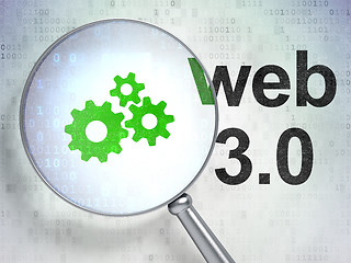 Image showing Web design concept: Gears and Web 3.0 with optical glass