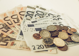 Image showing Vintage Euros coins and notes