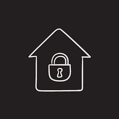 Image showing House with closed lock sketch icon.