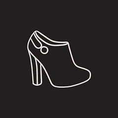 Image showing High-heeled ankle boot sketch icon.